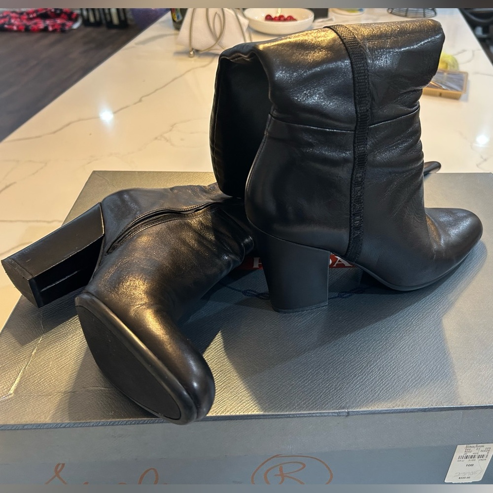 Prada Black Leather Heeled Ankle Boots - Picture 9 of 13